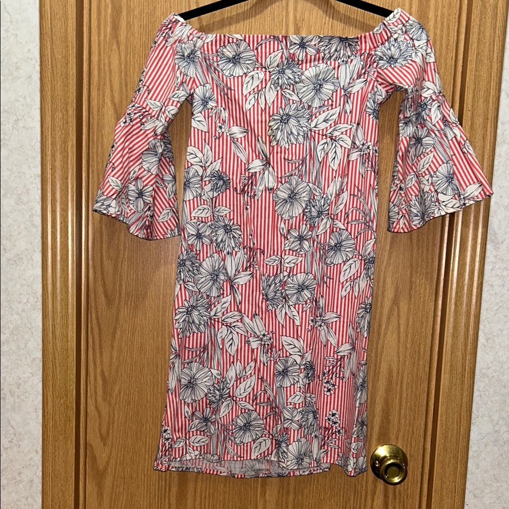 BeBop Red and White Floral Long Sleeve Dress